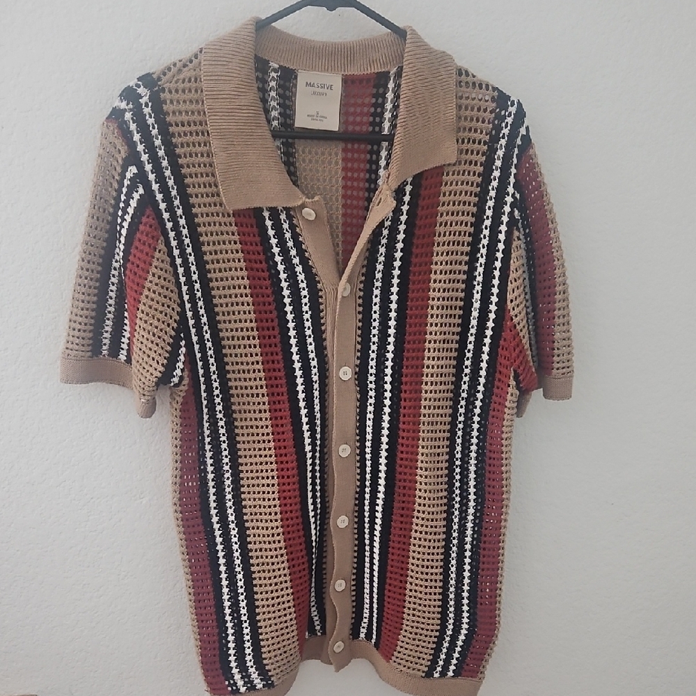 Striped Crochet Button-Up Shirt SZ S